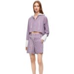 Loewe Women Cropped hooded shirt in striped cotton 206XF857 Blue/Red