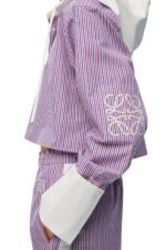 Loewe Women Cropped hooded shirt in striped cotton 206XF857 Blue/Red - Image 4