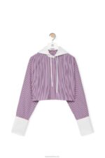 Loewe Women Cropped hooded shirt in striped cotton 206XF857 Blue/Red - Image 5