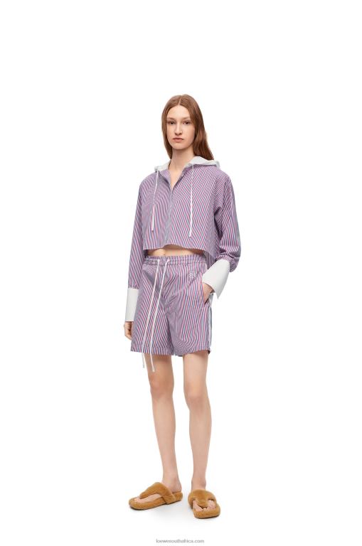 loewe_women_cropped_hooded_shirt_in_striped_cotton_206xf857_blue_red.jpg Loewe Women Cropped hooded shirt in striped cotton 206XF857 Blue/Red - Image 1