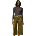 Loewe Women Cropped trousers in nappa lambskin 206XF1140 Dark Khaki Green