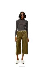Loewe Women Cropped trousers in nappa lambskin 206XF1140 Dark Khaki Green