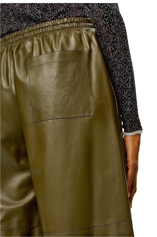 Loewe Women Cropped trousers in nappa lambskin 206XF1140 Dark Khaki Green - Image 4