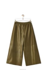 Loewe Women Cropped trousers in nappa lambskin 206XF1140 Dark Khaki Green - Image 5
