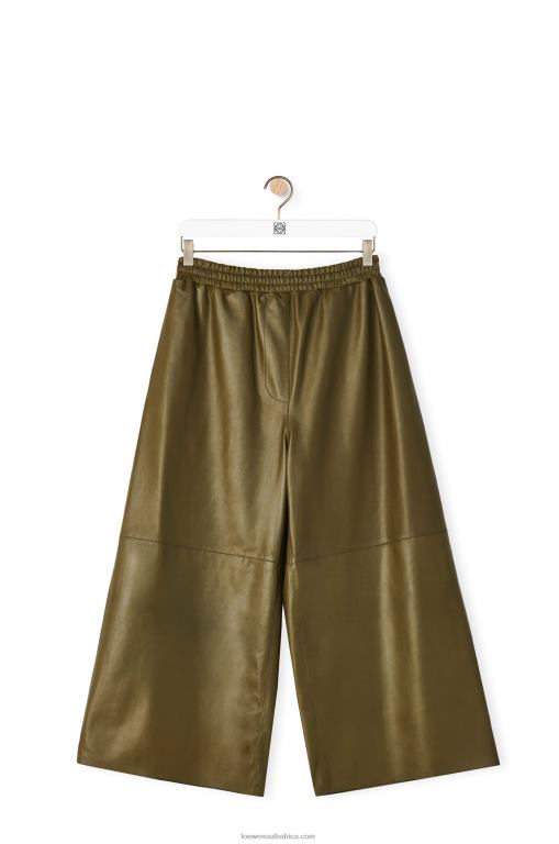 Loewe Women Cropped trousers in nappa lambskin 206XF1140 Dark Khaki Green - Image 5