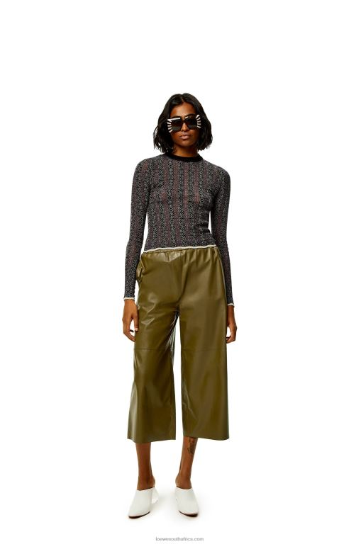 loewe_women_cropped_trousers_in_nappa_lambskin_206xf1140_dark_khaki_green.jpg Loewe Women Cropped trousers in nappa lambskin 206XF1140 Dark Khaki Green - Image 1
