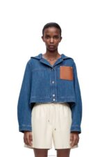 Loewe Women Cropped workwear jacket in denim 206XF1162 Blue/Red - Image 2