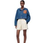Loewe Women Cropped workwear jacket in denim 206XF1162 Blue/Red