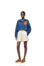Loewe Women Cropped workwear jacket in denim 206XF1162 Blue/Red