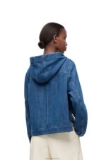 Loewe Women Cropped workwear jacket in denim 206XF1162 Blue/Red - Image 3