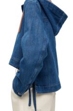 Loewe Women Cropped workwear jacket in denim 206XF1162 Blue/Red - Image 5