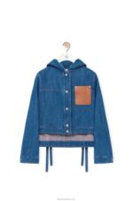 Loewe Women Cropped workwear jacket in denim 206XF1162 Blue/Red - Image 6