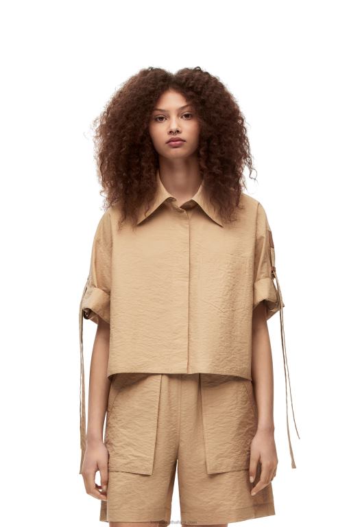 Loewe Women Cropped workwear shirt in cotton 206XF864 Taos Taupe - Image 2