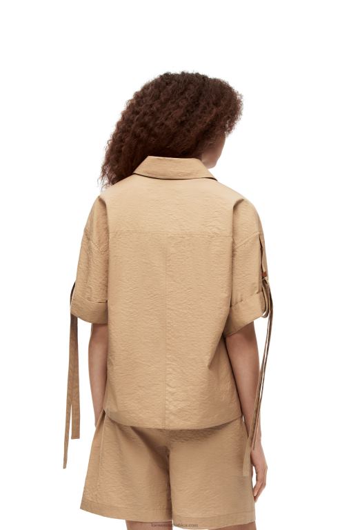 Loewe Women Cropped workwear shirt in cotton 206XF864 Taos Taupe - Image 3