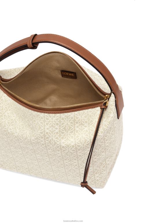 Loewe Women Cubi bag in Anagram jacquard and calfskin 206XF464 Ecru/Tan - Image 4