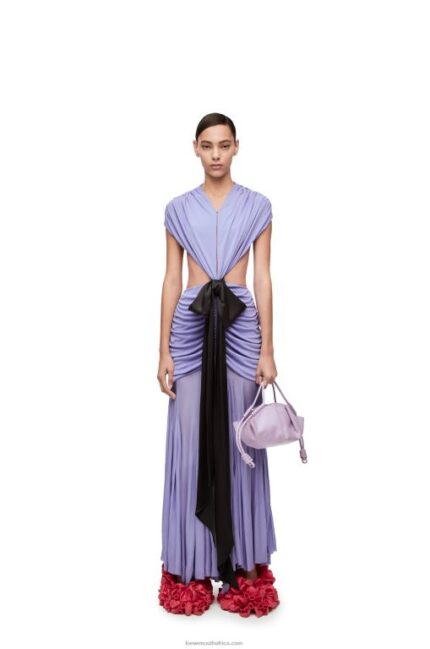 Loewe Women Draped bow dress in crepe jersey 206XF1073 Lilac