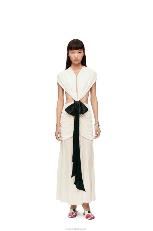 loewe_women_draped_bow_dress_in_crepe_jersey_206xf1077_white.jpg Loewe Women Draped bow dress in crepe jersey 206XF1077 White - Image 1