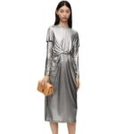 Loewe Women Draped dress in laminated jersey 206XF1092 Black/Silver