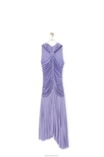 Loewe Women Draped long dress in crepe jersey 206XF1069 Lilac - Image 4