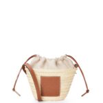 Loewe Women Drawstring bucket bag in palm leaf and calfskin 206XF22 Natural/Tan