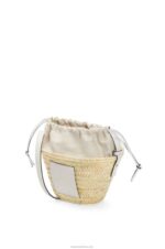 Loewe Women Drawstring bucket bag in palm leaf and calfskin 206XF23 Natural/White - Image 2