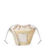 Loewe Women Drawstring bucket bag in palm leaf and calfskin 206XF23 Natural/White