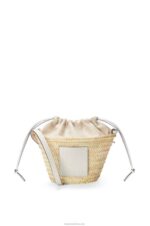 Loewe Women Drawstring bucket bag in palm leaf and calfskin 206XF23 Natural/White