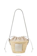 Loewe Women Drawstring bucket bag in palm leaf and calfskin 206XF23 Natural/White - Image 4