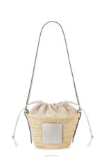 Loewe Women Drawstring bucket bag in palm leaf and calfskin 206XF23 Natural/White - Image 5