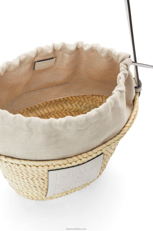 Loewe Women Drawstring bucket bag in palm leaf and calfskin 206XF23 Natural/White - Image 6