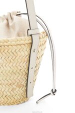 Loewe Women Drawstring bucket bag in palm leaf and calfskin 206XF23 Natural/White - Image 7