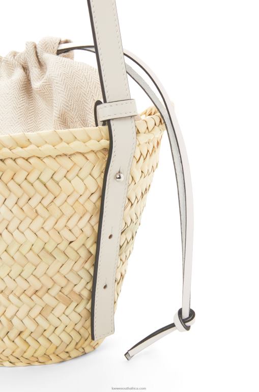 Loewe Women Drawstring bucket bag in palm leaf and calfskin 206XF23 Natural/White - Image 7