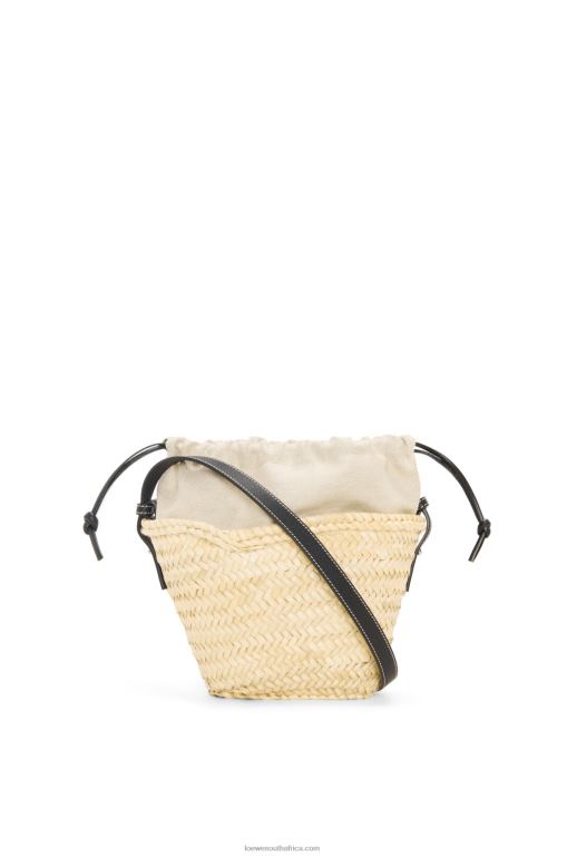 Loewe Women Drawstring bucket bag in palm leaf and calfskin 206XF24 Natural/Black - Image 3