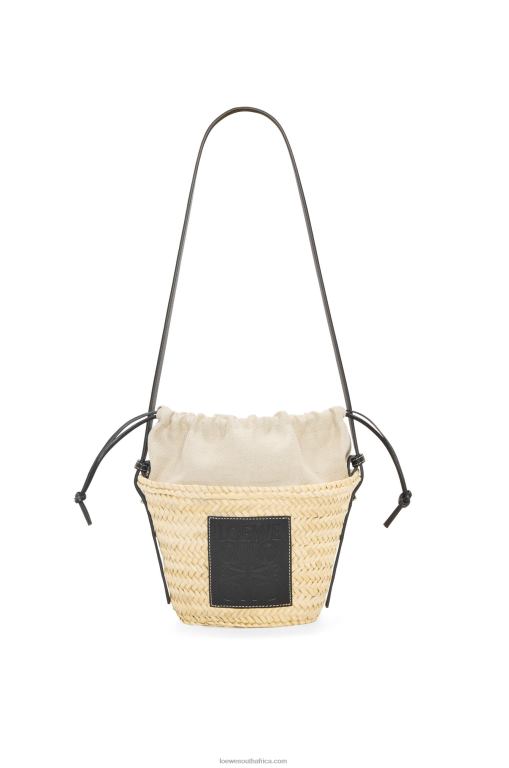 Loewe Women Drawstring bucket bag in palm leaf and calfskin 206XF24 Natural/Black - Image 5
