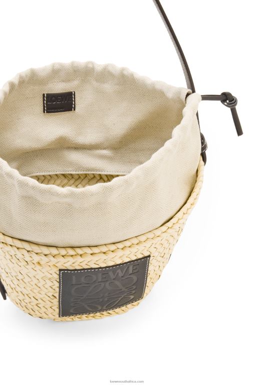 Loewe Women Drawstring bucket bag in palm leaf and calfskin 206XF24 Natural/Black - Image 6