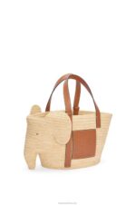 Loewe Women Elephant basket bag in raffia and calfskin 206XF80 Natural/Tan - Image 2