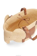 Loewe Women Elephant basket bag in raffia and calfskin 206XF80 Natural/Tan - Image 3
