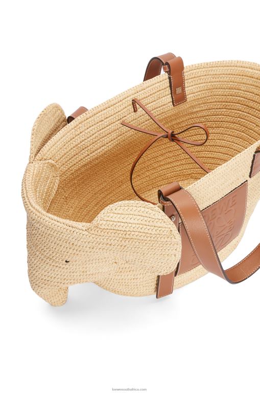 Loewe Women Elephant basket bag in raffia and calfskin 206XF80 Natural/Tan - Image 3