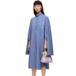 Loewe Women Elongated shirt dress in striped cotton poplin 206XF1087 Navy/White