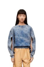 Loewe Women Elongated sweatshirt in cotton fleece 206XF803 Washed Denim - Image 2