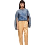Loewe Women Elongated sweatshirt in cotton fleece 206XF803 Washed Denim