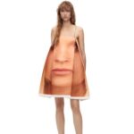 Loewe Women Face print strappy dress in technical duchesse satin 206XF1089 Yellow/Multicolour