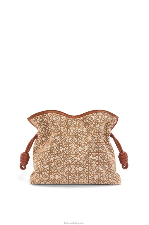 loewe_women_flamenco_clutch_in_anagram_jacquard_and_calfskin_206xf486_tan_pecan.jpg Loewe Women Flamenco clutch in Anagram jacquard and calfskin 206XF486 Tan/Pecan - Image 1