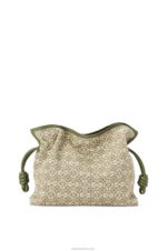 Loewe Women Flamenco clutch in Anagram jacquard and calfskin 206XF607 Green/Avocado Green