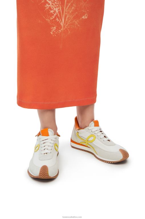 Loewe Women Flow runner in calfskin and nylon 206XF639 White/Yellow - Image 2