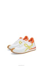 Loewe Women Flow runner in calfskin and nylon 206XF639 White/Yellow - Image 3