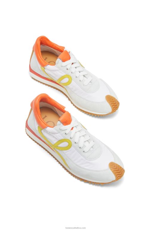 Loewe Women Flow runner in calfskin and nylon 206XF639 White/Yellow - Image 4