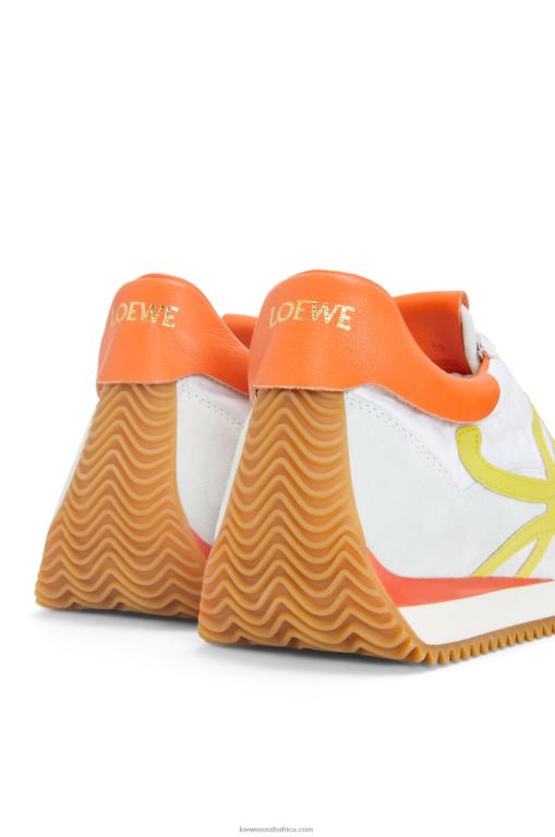 Loewe Women Flow runner in calfskin and nylon 206XF639 White/Yellow - Image 5
