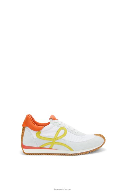 loewe_women_flow_runner_in_calfskin_and_nylon_206xf639_white_yellow.jpg Loewe Women Flow runner in calfskin and nylon 206XF639 White/Yellow - Image 1