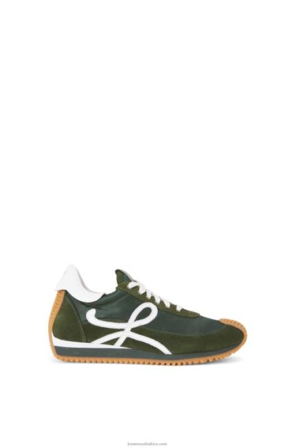 Loewe Women Flow runner in suede and nylon 206XF647 Forest Green